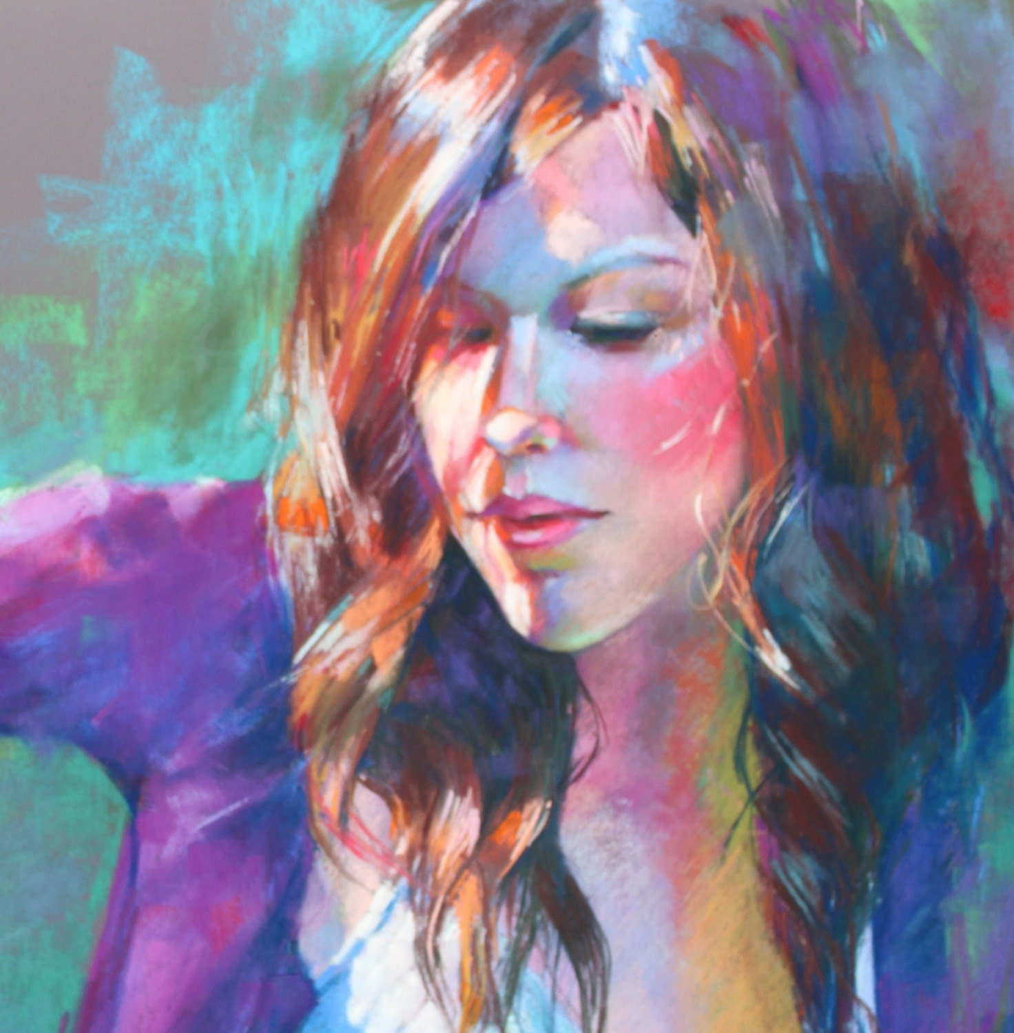 Colorful Custom Pastel Portrait, Sample "Reflections of Zen" -