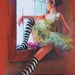 Large Fine Art Print of a Pastel Drawing - Ballerina in Striped Socks Sitting at the Window