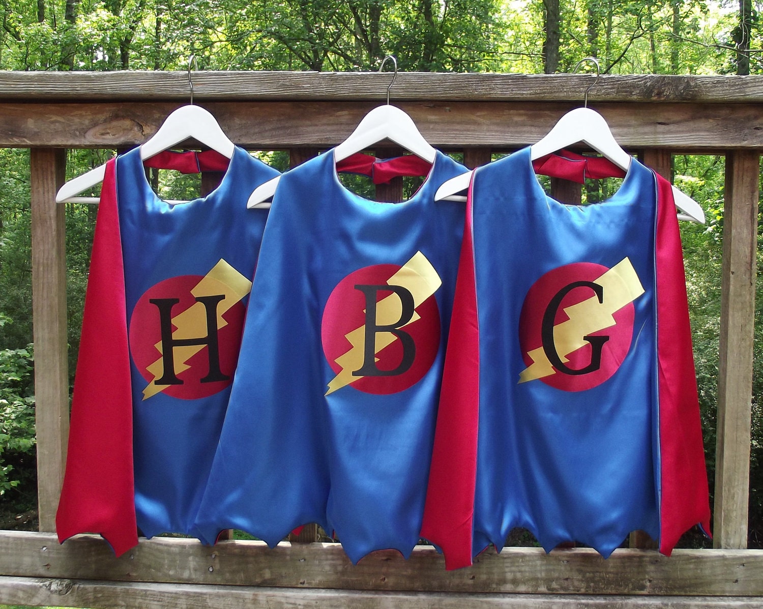 SUPERHERO CAPE 1 reversible Personalized Super Hero cape with Ligtning Bolt Design Zig Zag or Straight edge You choose colors and edge Il_570xn