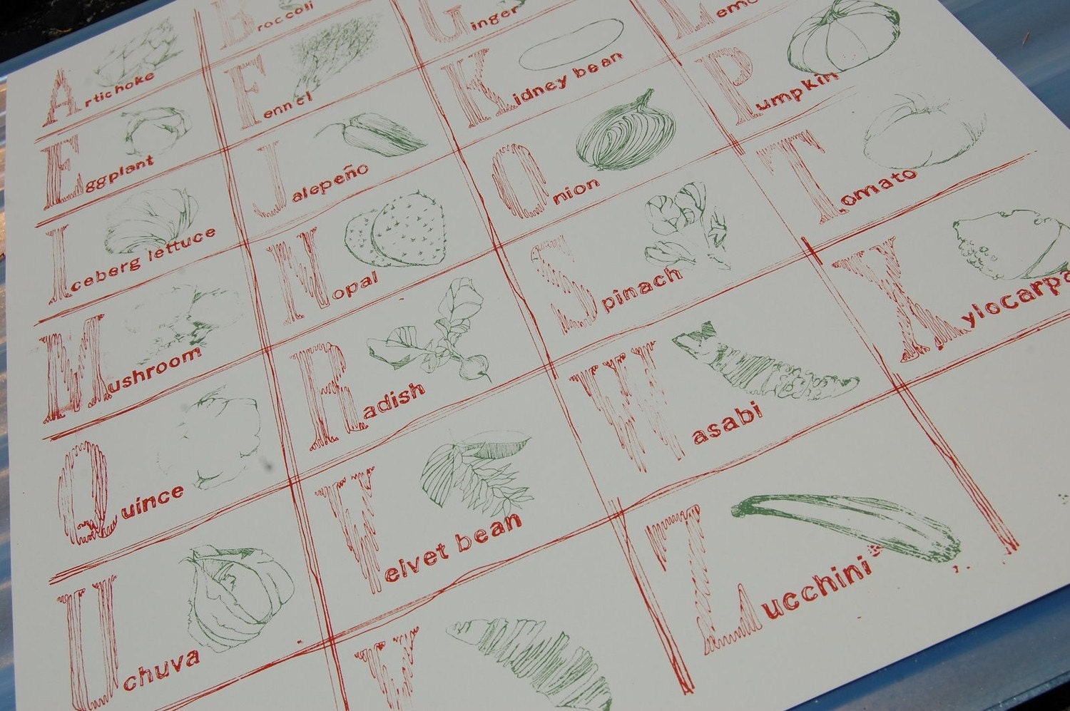 Vegetable Alphabet Screen Printed poster