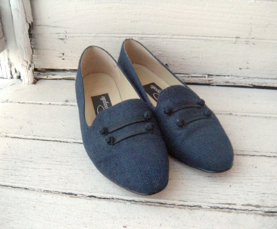 Vintage Navy Blue Tweed Flats Sz 7-7.5