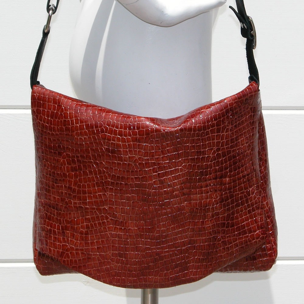 Minimalist Natural Edge Rust Patent Leather Bag with Adjustable Strap (no.125)