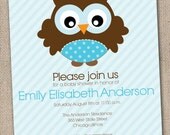Boys Baby Shower Invitation Blue Owl Printable Digital File