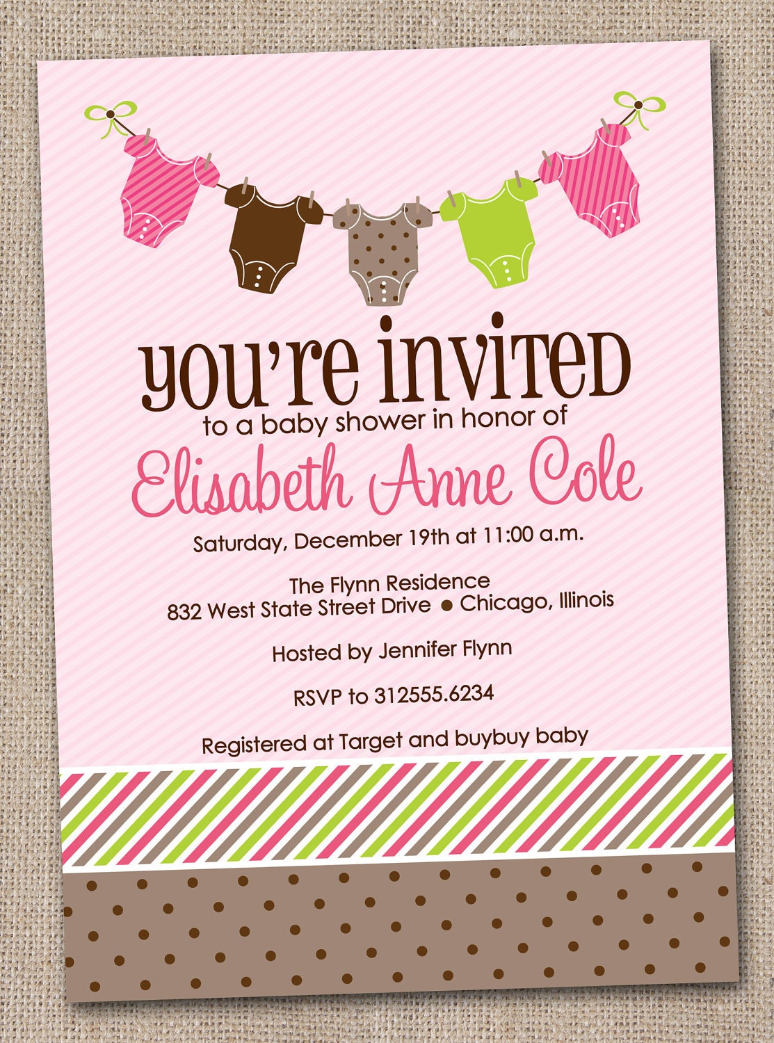 Printable Baby Shower Invitations Girl Onesies Digital File