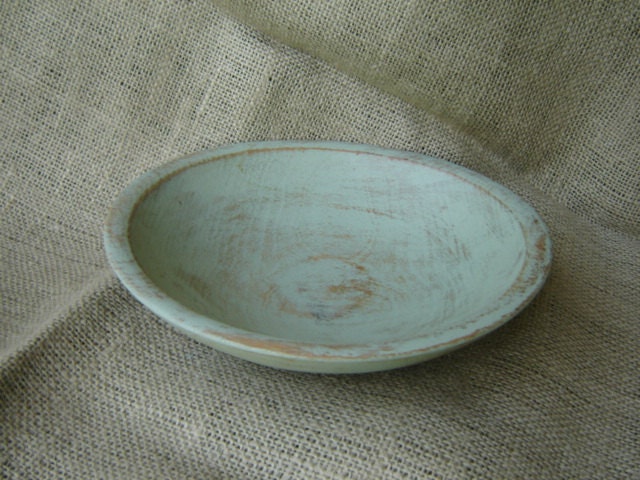 Vintage Petite Wooden Dough Bowl Farmhouse Chic Cottage Shabby Green Hand Painted