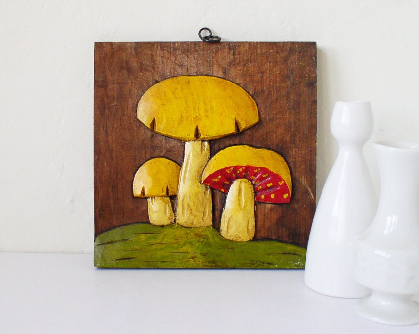 Vintage mushroom wooden wall hanging