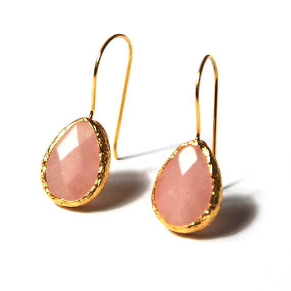 Pink Quartz Drop Earrings By Toosis On Etsy