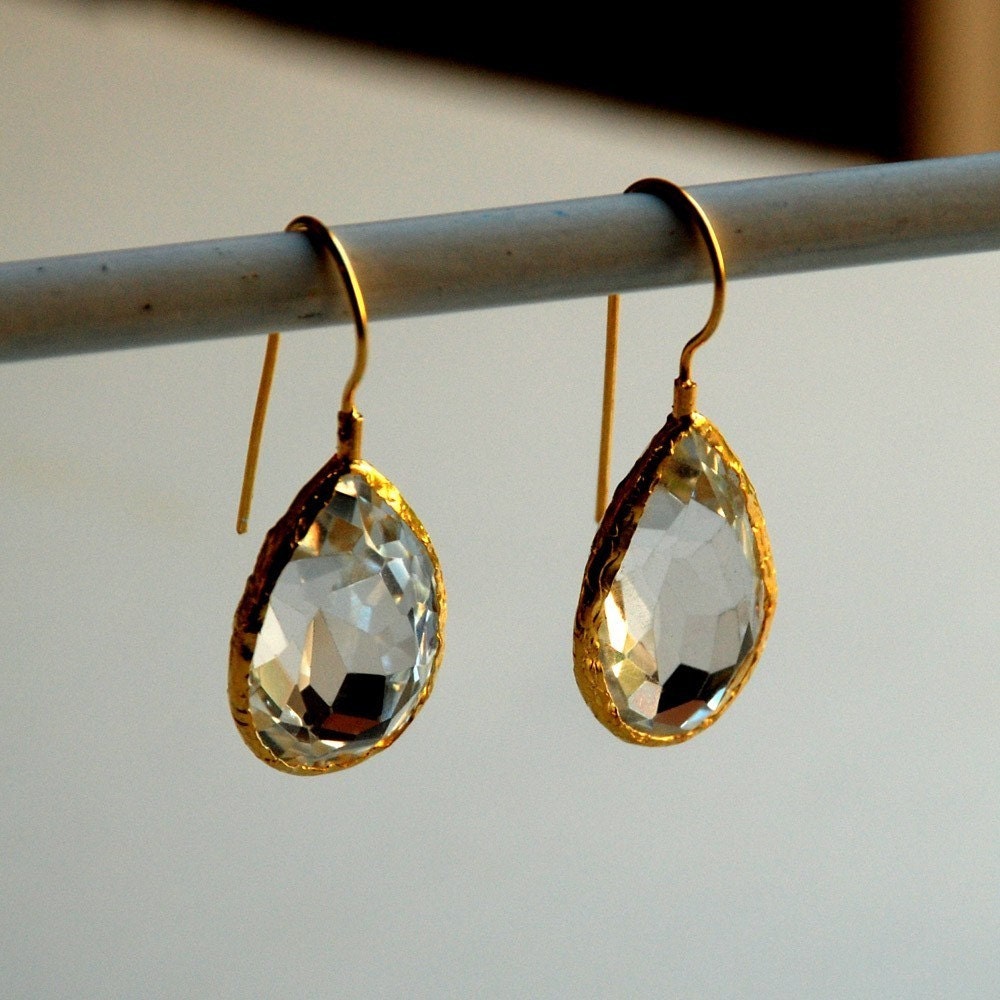 White Clear Quartz Faceted Drop Earrings