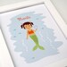 Mermaid Girl - 8 x 10 Custom Name Art Print