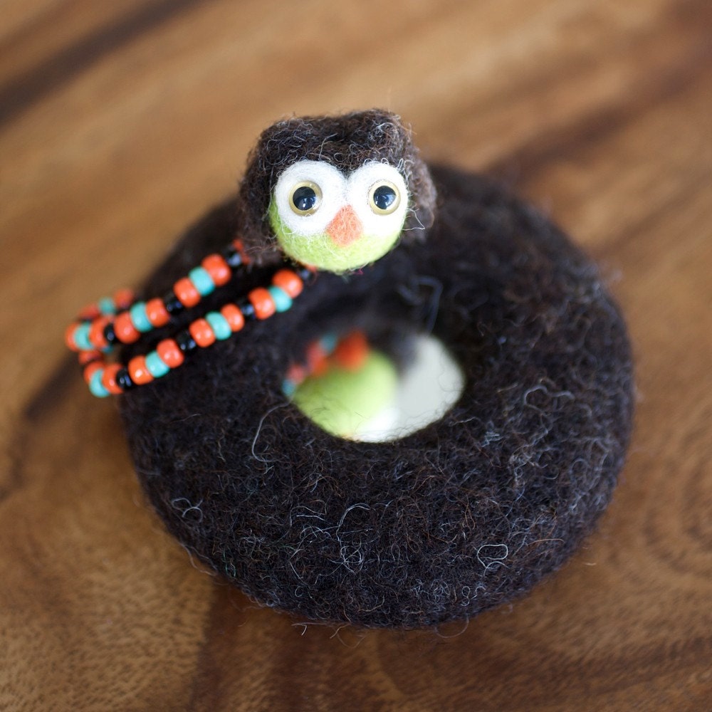 Felted Mirror with Brown Owl Charm