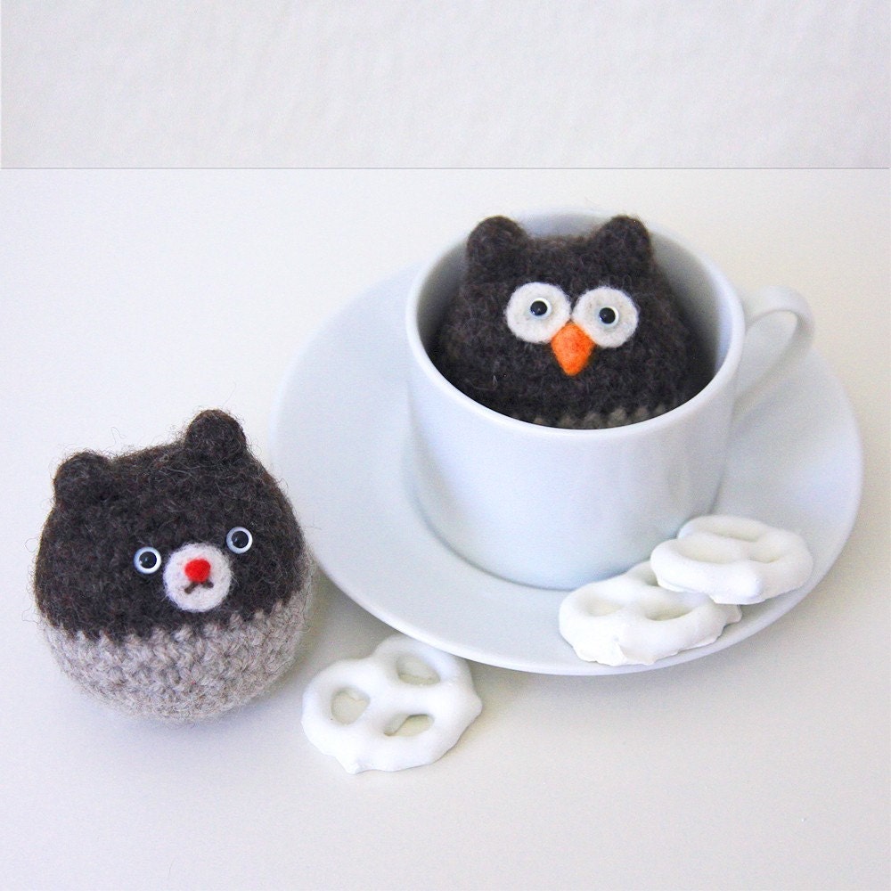 Felted Amigurumi Owl and Bear (Set of 2 Amis)