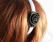 Black and White Headband Made from Recycled Zippers