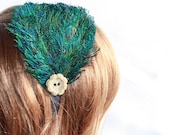 Burlesque Headband, Peacock Swords with Vintage Button