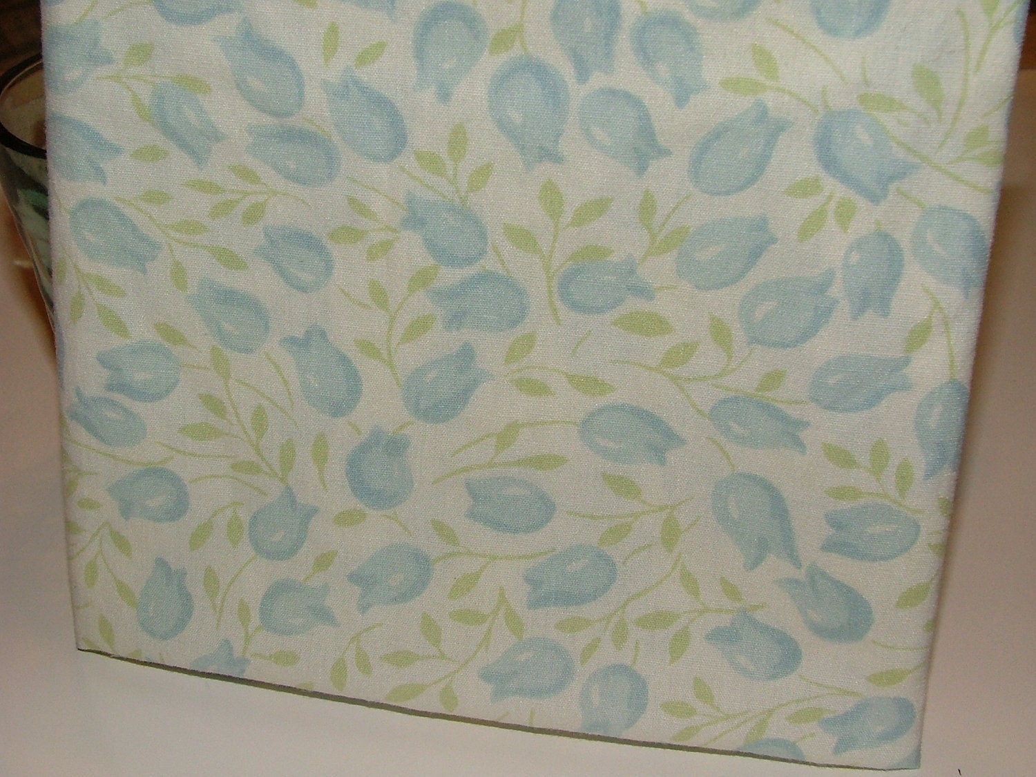 Tulips in Blue - really fat quarter - upcycled sheet fabric