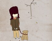 Digital Print-Dog Lover Print-8x10 Illustration-You Are Always There-Dog, Girl, Trees, Leaves, Pet Shop Decor, Home Decor, Wall Art Print