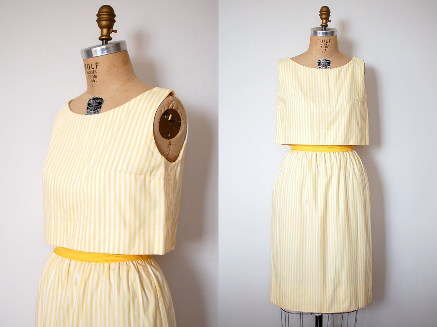 60s dress / 1960s striped cotton dress / Lemon Meringue Stripes