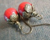 Shelby - Red Vintage and Antique Bronze Beaded Earrings
