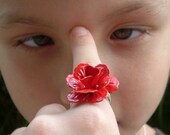 Anna - Deep Red Enamel Rose Adjustable Ring