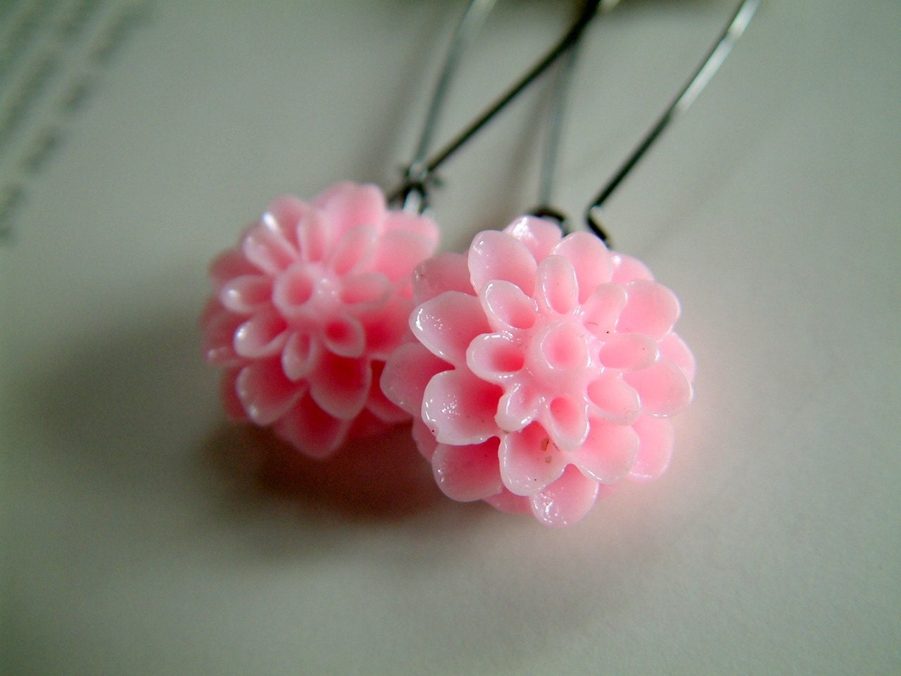 Holly - Light Pink Flower and Gunmetal Earrings