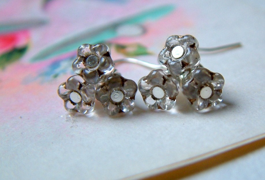 Marisol - Silvery Clear Flower Bouquet Dangle Earrings