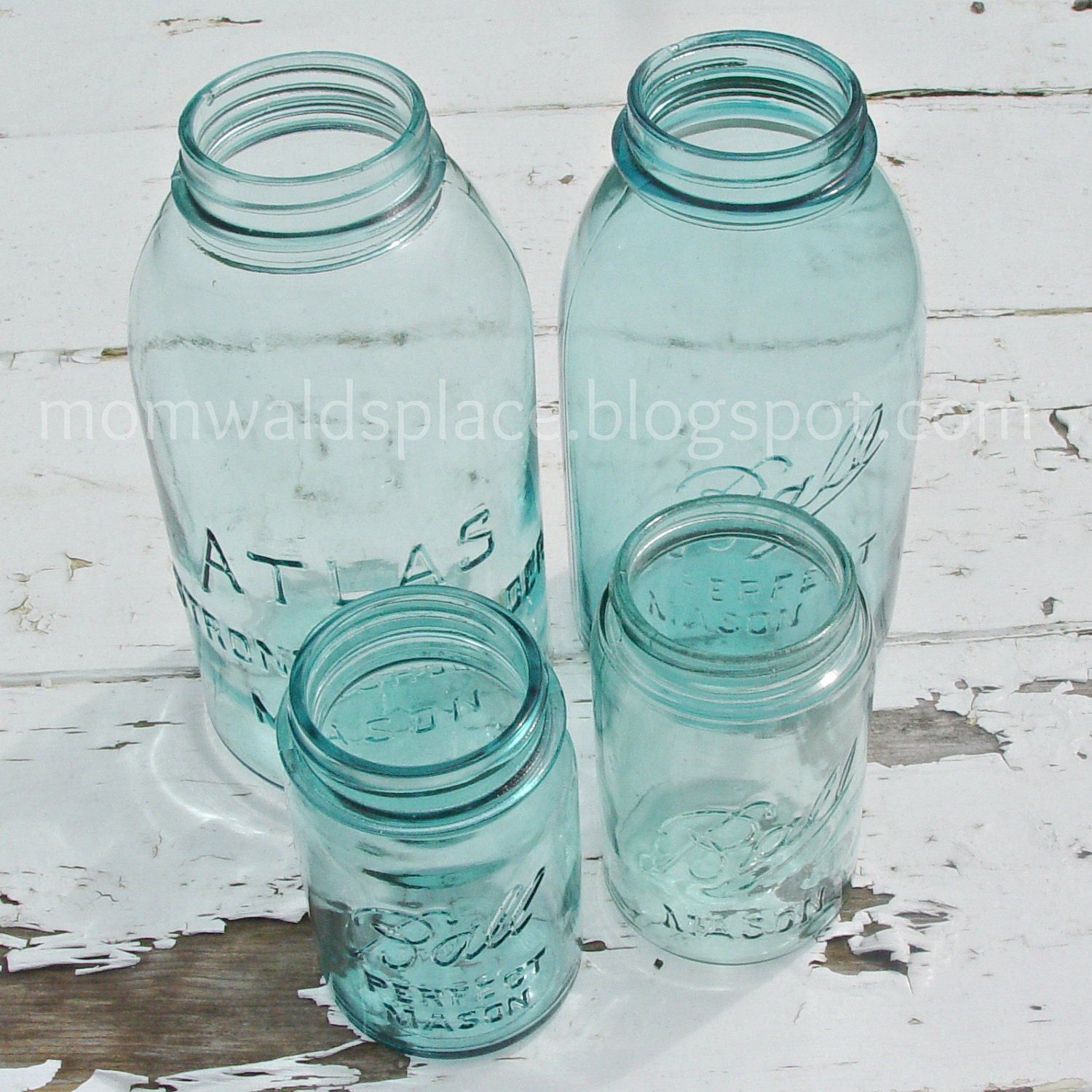 4 Blue Mason Jars 2 - 1/2 Gallon and 2 Pint