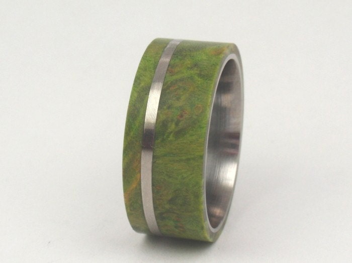 Box Elder Burl Wood Inlay - Titanium Ring