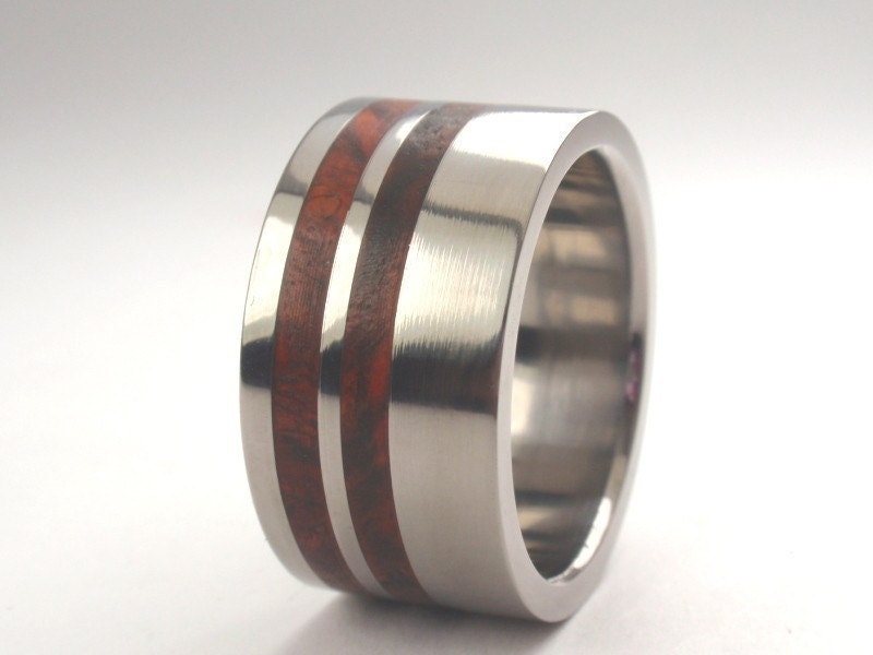 Titanium Ring with Amboyna Burl Wood Ring - His and Hers Available - a very Rare hardwood