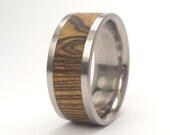 Natural Wood Wedding Band - Bocote Wood Ring inlaid in Titanium