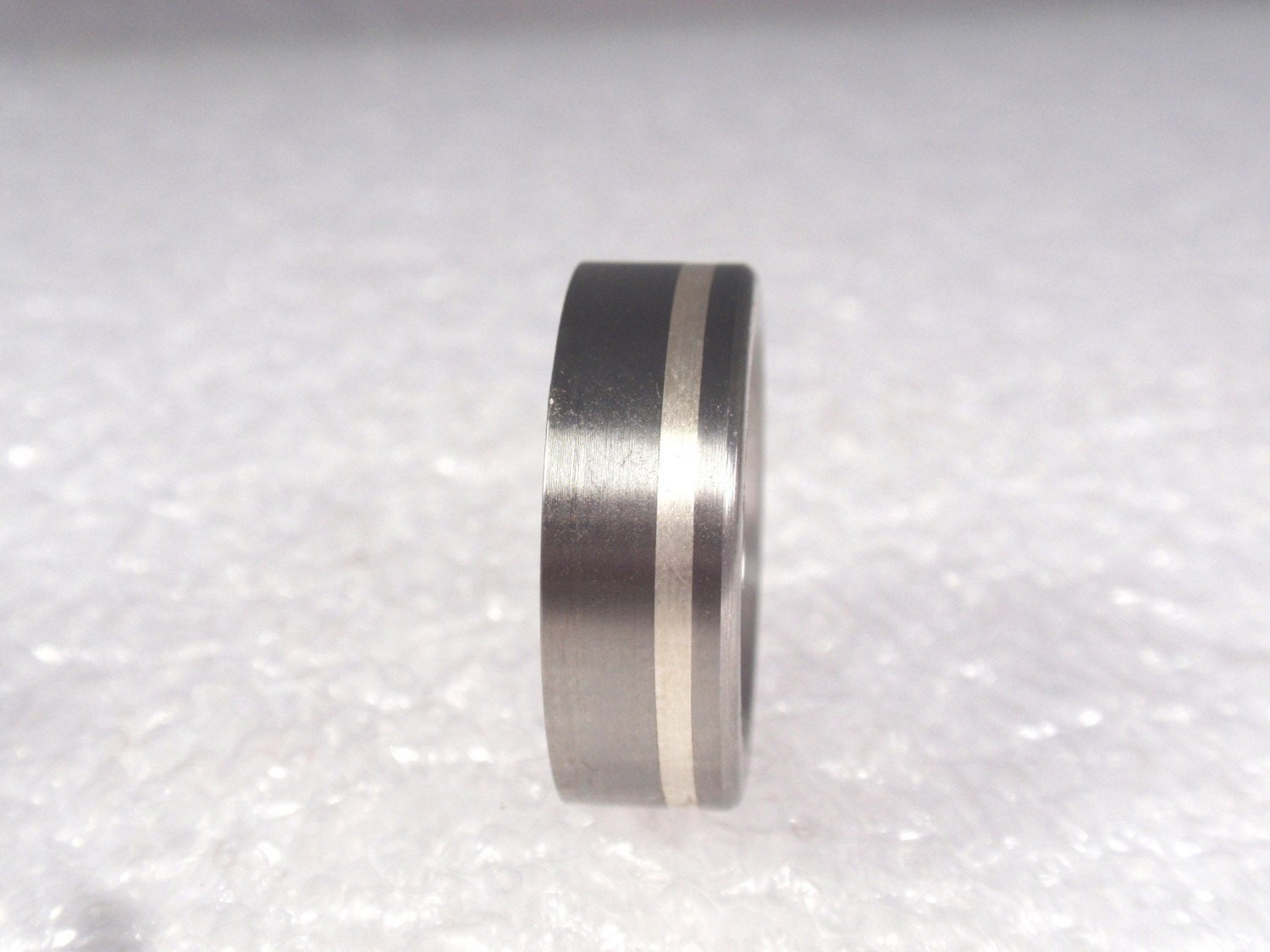 Titanium Ring with single Sterling Silver inlay Wedding Band - Lifetime Warranty