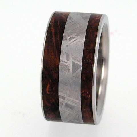 Mens Wedding Ring - Meteorite & Wood inlay