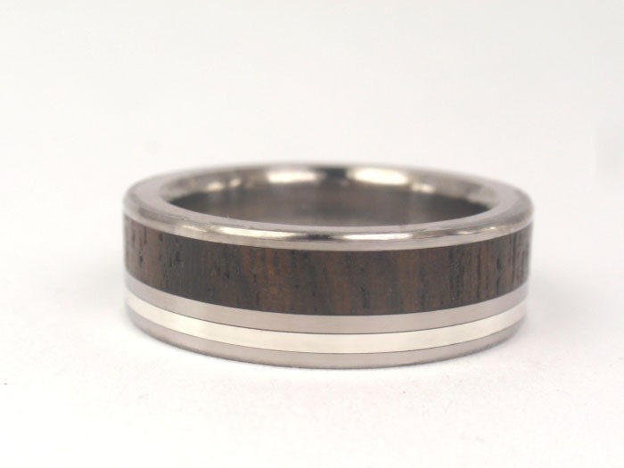 Titanium Ring - Wood Ring - Zircote Wood and 14K White Gold Inlay