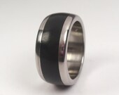Titanium Ring with African Black Wood Inlay - Wooden Wedding Band