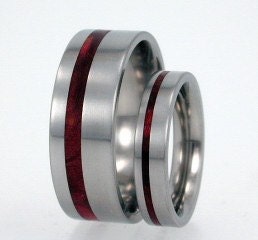 Titanium Ring Set with Redwood Pinstripe Inlay