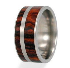 Men's Titanium Ring with Ironwood Wood and Titanium Pinstripe inlay