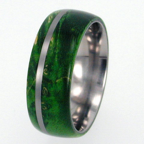 Waterproof wood Titanium Ring with Box Elder Burl Wood and Titanium Pinstripe