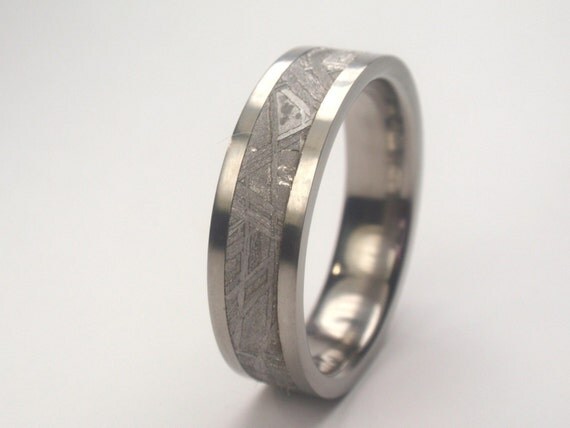 Meteorite Ring inlaid in Titanium Engagement Ring or Wedding Band for ...
