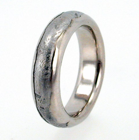 Meteorite Ring inlaid in Wavy Platinum  Solid Meteor Wedding Band ...