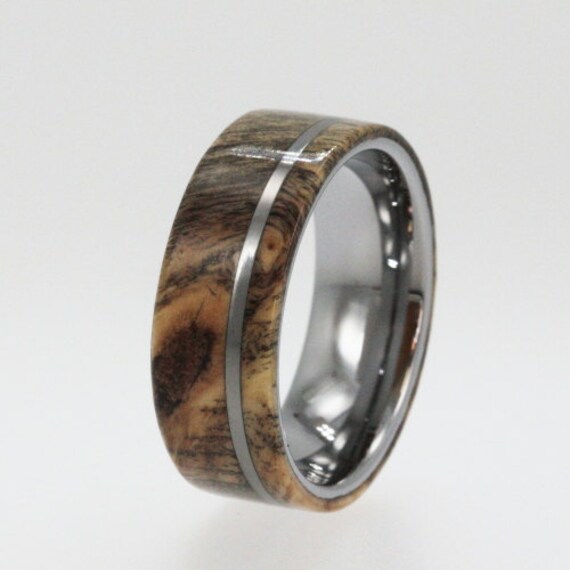 Mens Tungsten Wedding Bands, Wood Wedding Ring with Tungsten Pinstripe ...
