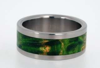 Titanium Ring with Green Box Elder Burl Wood Inlay - Wedding Band - jer-010