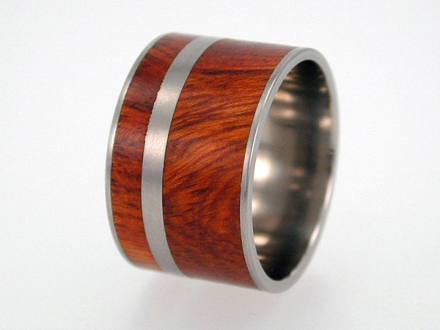 Wide Ironwood Wood inlay Titanium Ring or Wedding Band - jer-023