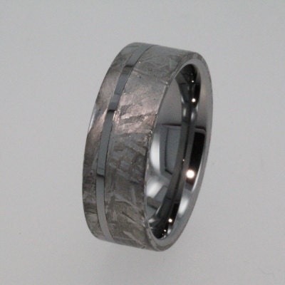 Meteorite Ring Tungsten Wedding Band inlaid with solid Gibeon Meteorite - 8mm