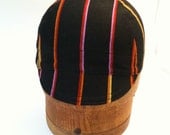 black with yarn dyed stripes  LINEN alloneword Handmade Cycling Cap