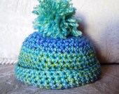 Crochet Hat - for Newborn Infant - Teal Lime Purple