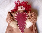 Mini Annie Ornament or Peg Hanger - with Rust Gingham Dress - with Calico Heart