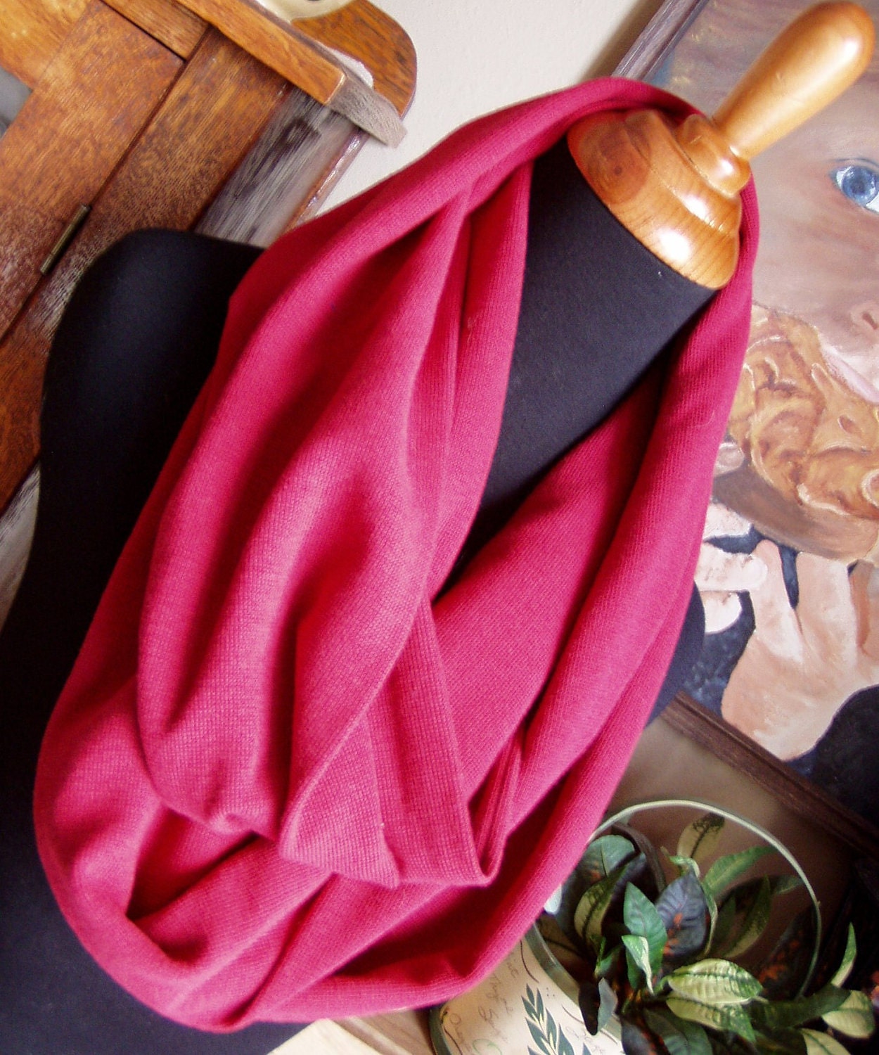 Infinity Scarf - Soft Knit Loop Scarf - Cranberry Red Circle Scarf - Fashion