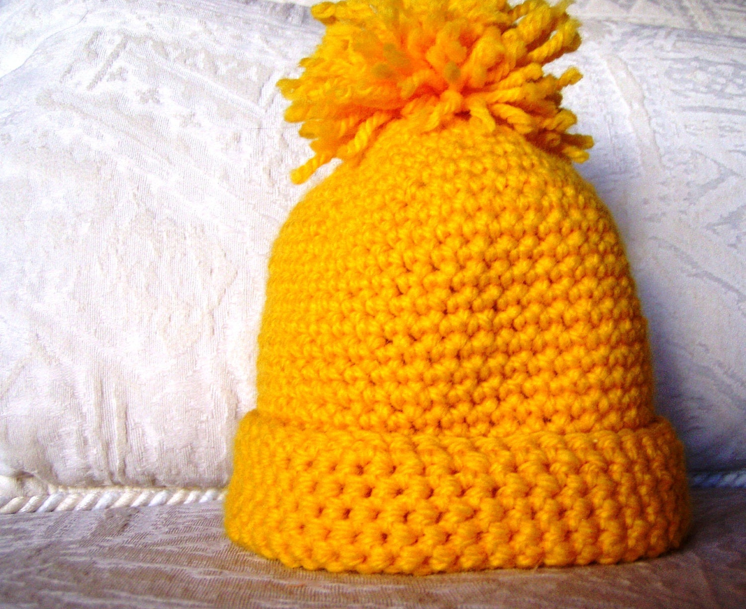 Crochet Hat - for 6 to 12 month Infant - Bright Yellow
