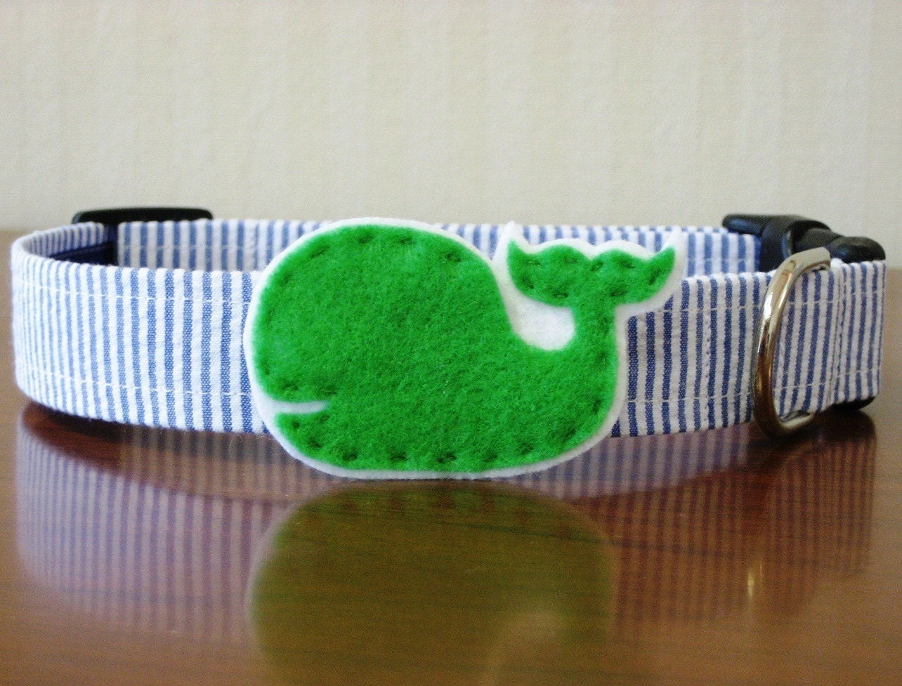 Preppy Green Whale Seersucker Dog Collar