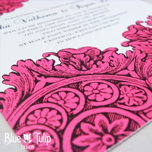 Ornamental Lace Wedding Invitation in Pink