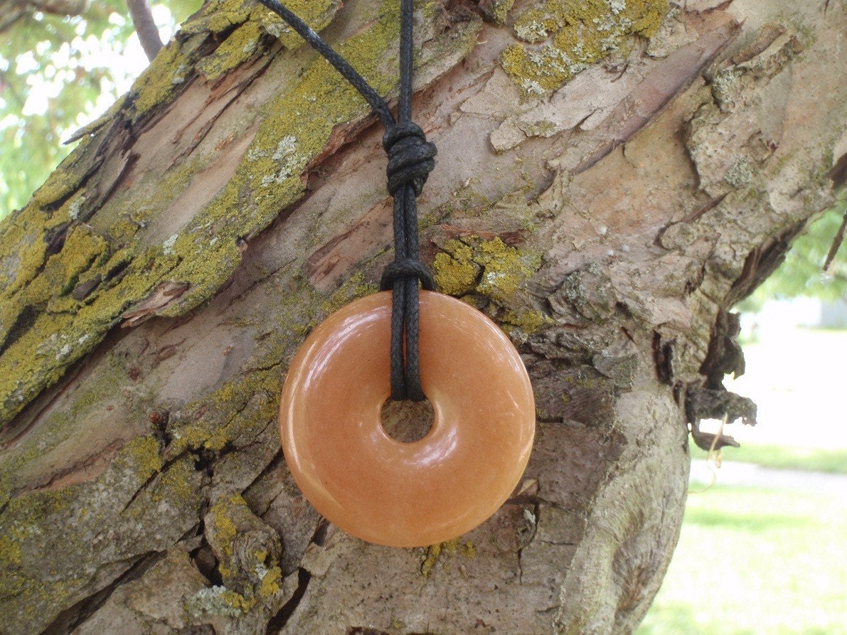 Red Orange Adventurine Donut Nursing Necklace on Adjustable Organic Cotton Cord - Breastfeeding, baby shower gift, pregnancy, maternity wear