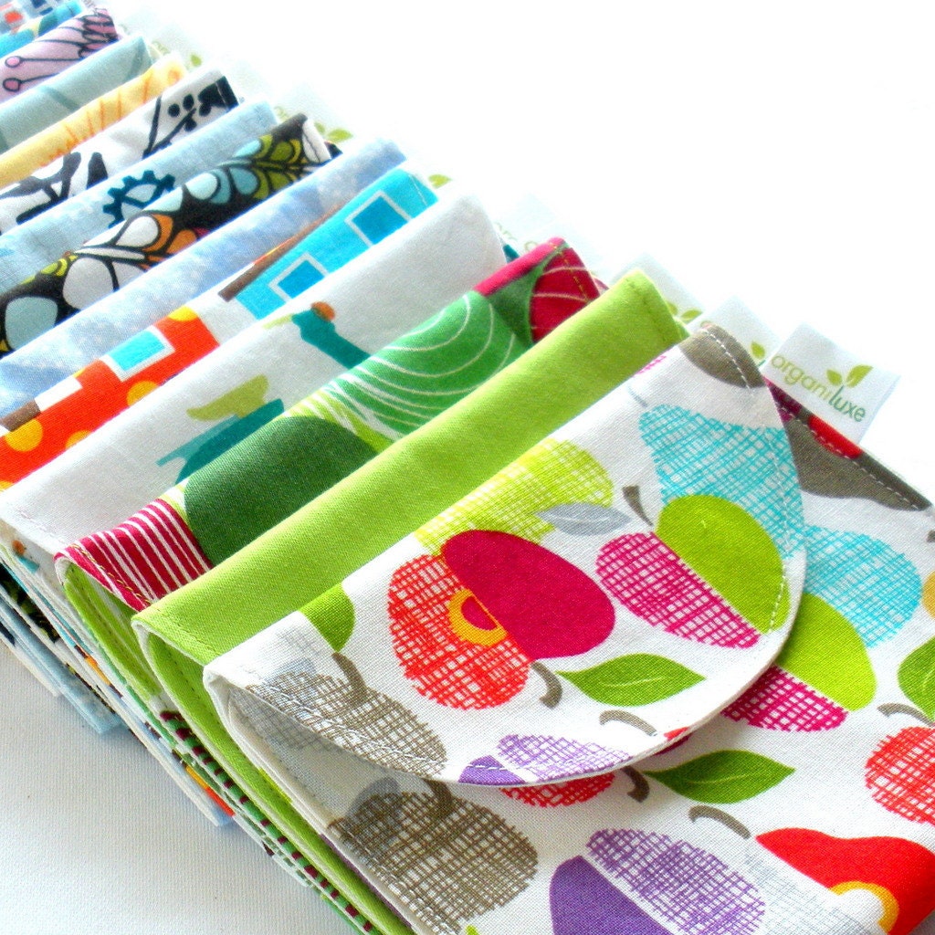 6 Reusable Eco Sandwich/Snack Bags - Completely Organic Cotton - Choose your colors and sizes - Back to School